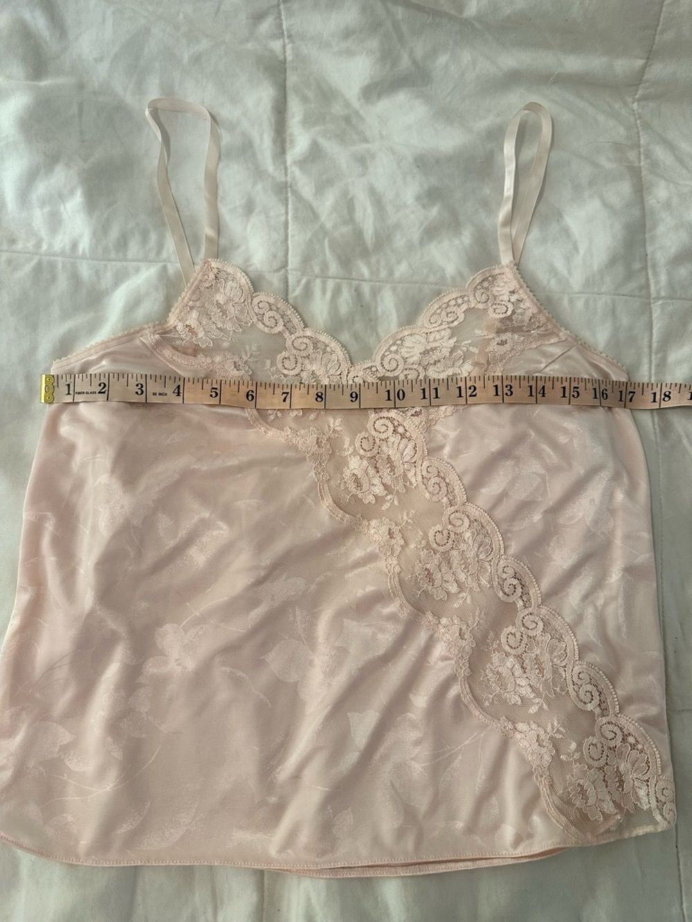 Vintage 80s/90s Made In USA Floral Silky Satin Petal Pink Lace Camisole Top Sz M - Picture 4 of 7